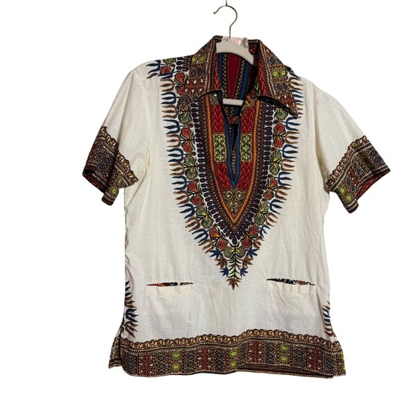 Mulchands Afro Arts African Dashiki Blouse Top Women's Medium 15-15.5 White - Picture 1 of 8